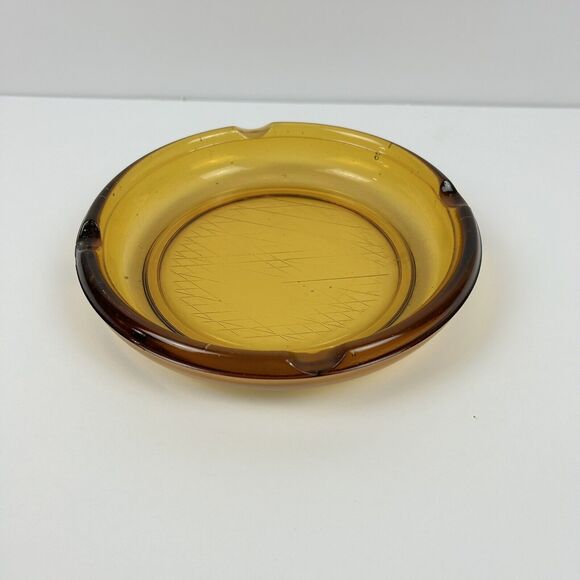 Unmarked Other - Vintage Retro Amber Brown 7” Ashtray Cigar Mid Century Round Glass Diamond Table